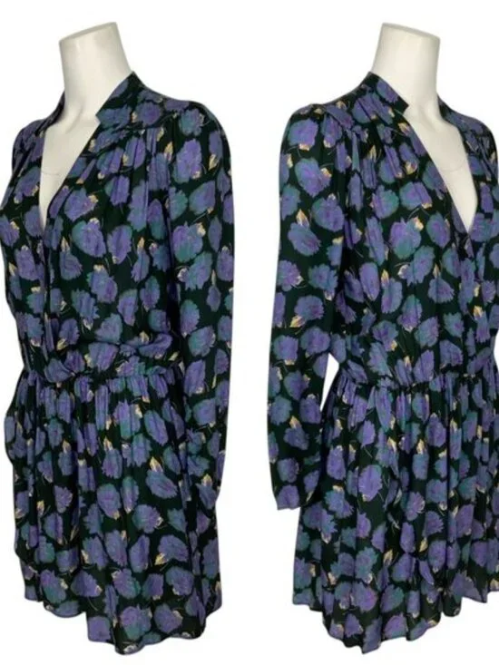 Zadig & Voltaire Reveal Roses Mini Dress Drop Waist V neck Lavender Floral wrap - Picture 8 of 10